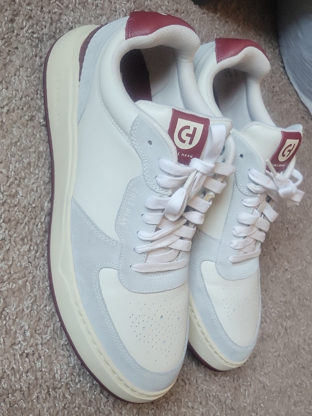 Cole Haan Cream & Color Wine Leather Suede Men’s Sneakers